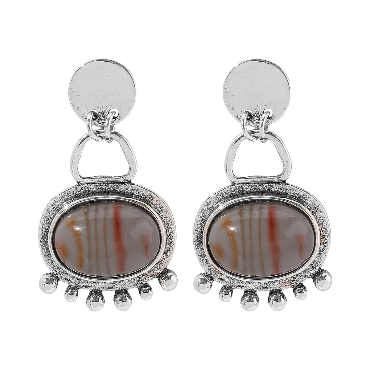 Aretes de mujer étnicos vintage geométricos en aleación con incrustaciones de piedra natural y acabado esmaltado
