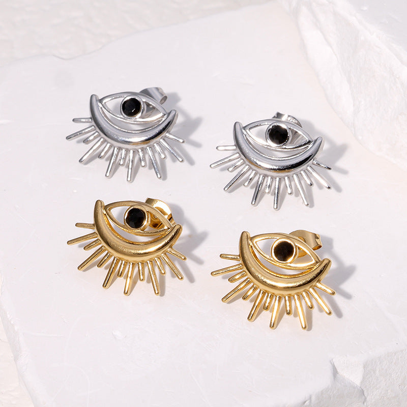 Orecchini a perno minimalisti in acciaio inossidabile con occhio di Allah e placcatura in oro 18 carati da donna