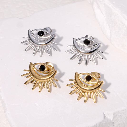 Orecchini a perno minimalisti in acciaio inossidabile con occhio di Allah e placcatura in oro 18 carati da donna