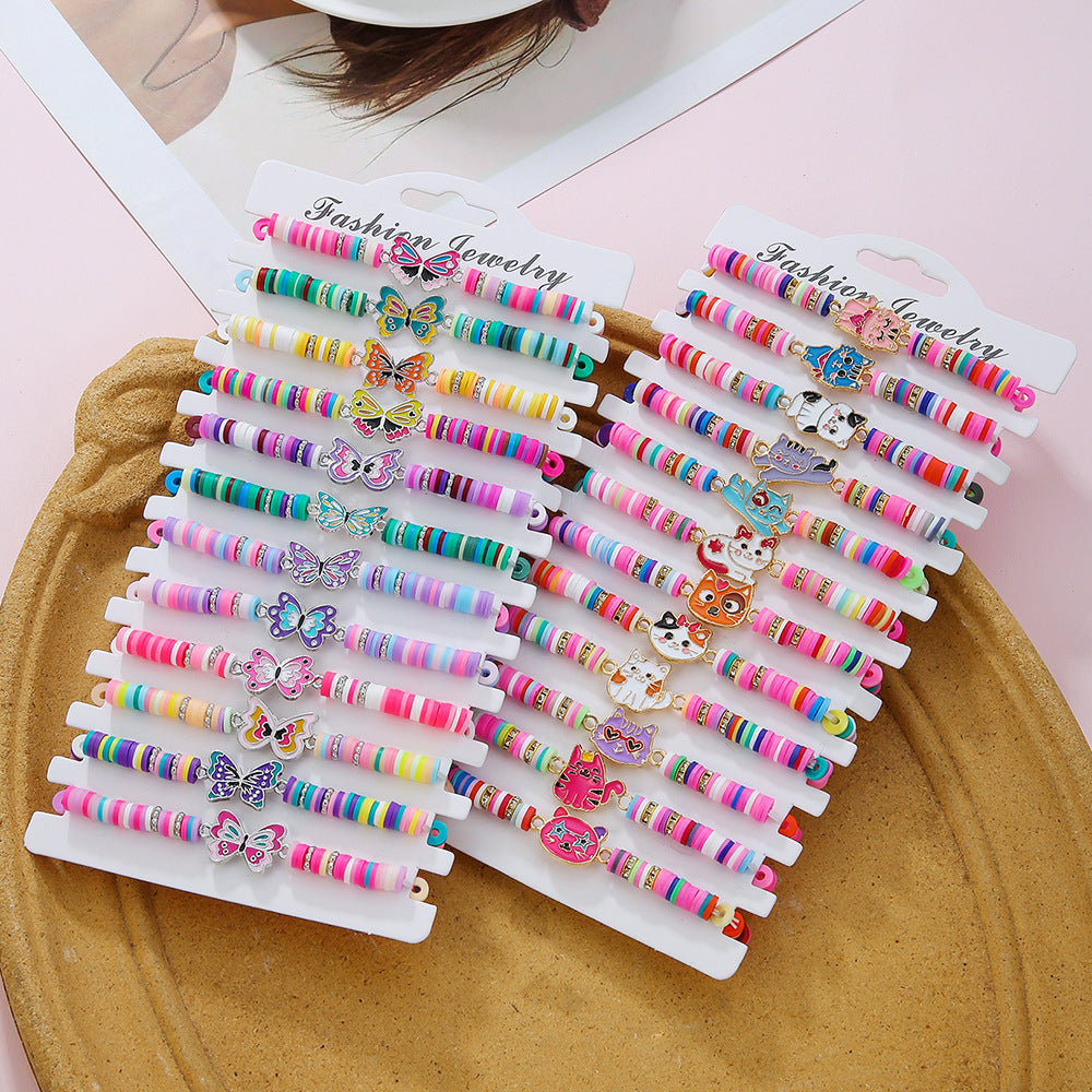 Cartoon Animal Butterfly Soft Resin Bracelet for Kids Unisex Multi-layer Colorful Hand Rope
