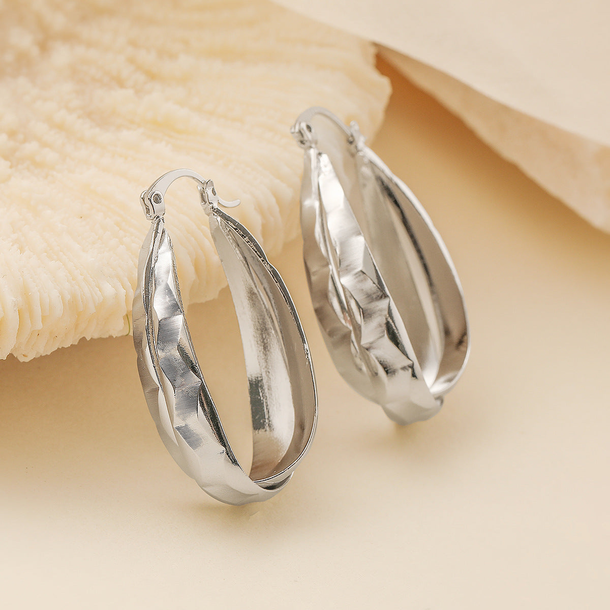 Minimalist Vintage Geometric Hoop Earrings for Women in Brass with Gold Plating Irregular Design