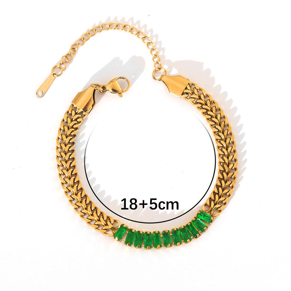 Pulsera Minimalista Retro Francesa de Acero Inoxidable para Mujer con Baño de Oro de 18K, Incrustaciones de Circonita y Diseño de Cadena de Malla