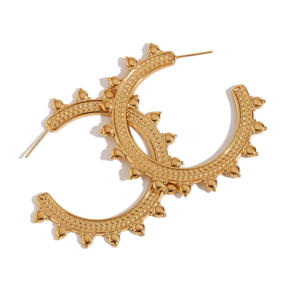 Fashion Minimalist Bohemian Wheat Pattern 18K Gold Plated Stainless Steel Geometric Hoop Earrings for Women