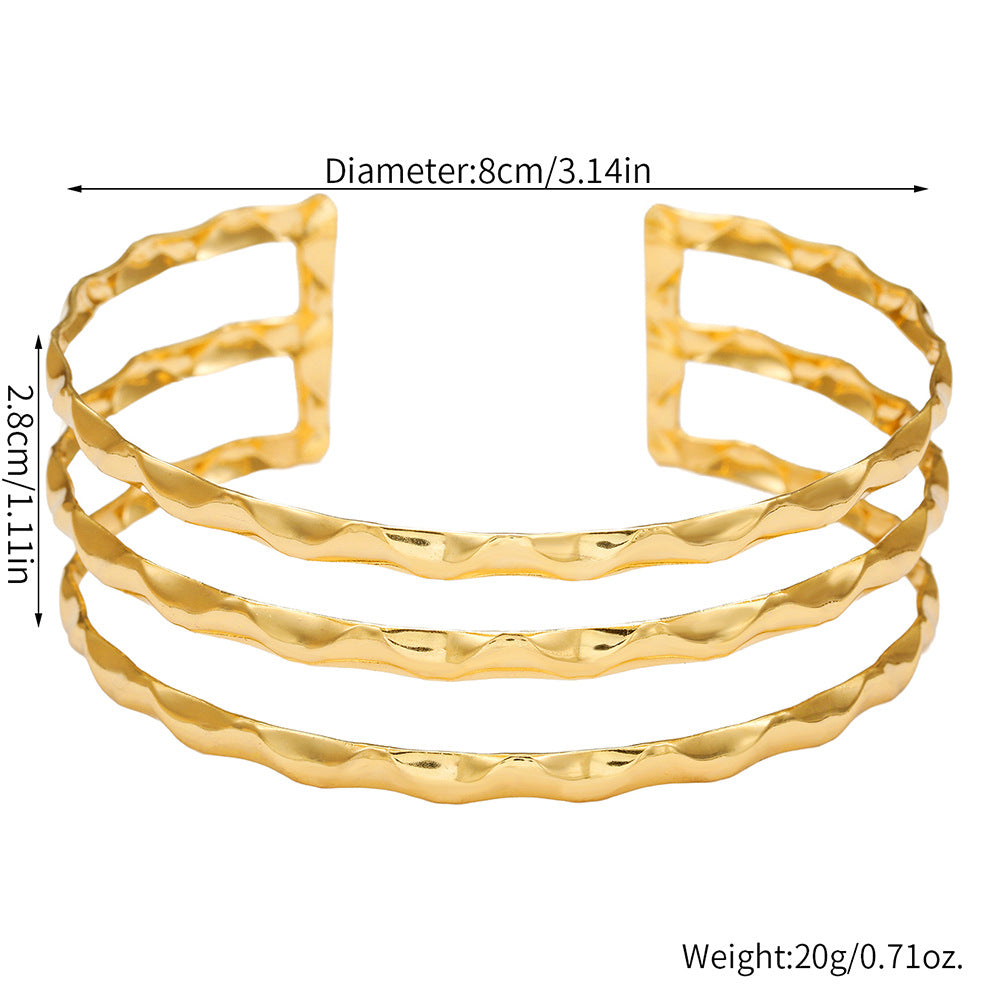 Punk Hip-hop Minimalist Leaf Wave Geometric Hollow Open Cuff Bracelet Alloy Plated for Women and Men