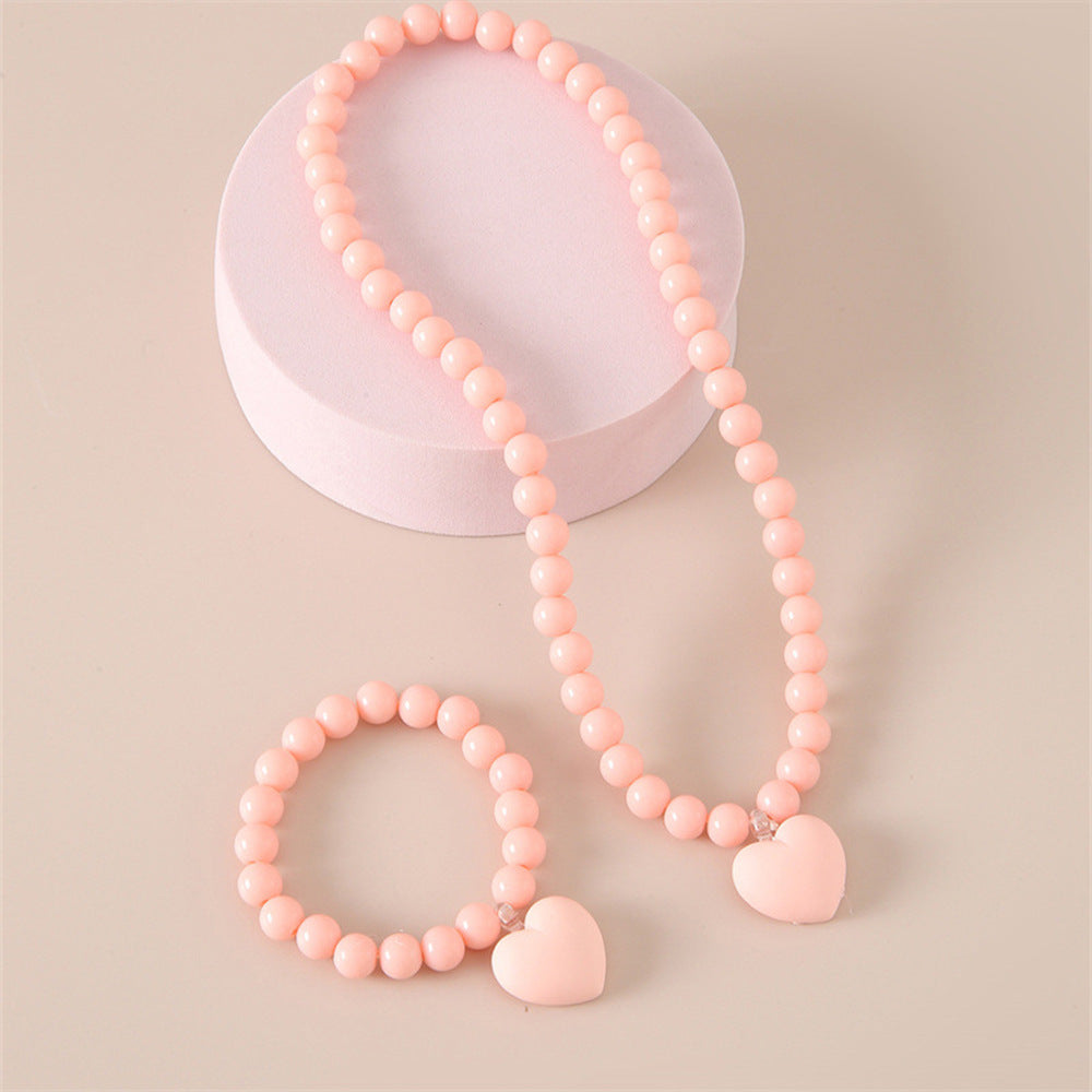 Set Collana e Bracciale con Ciondolo Cuore in Acrilico Fatto a Mano per Bambini in Stile Minimalista