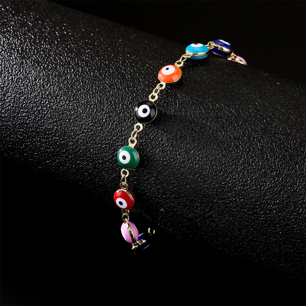 Collana pendente a occhio di Allah geometrico minimalista in rame placcato oro e finitura smaltata da donna