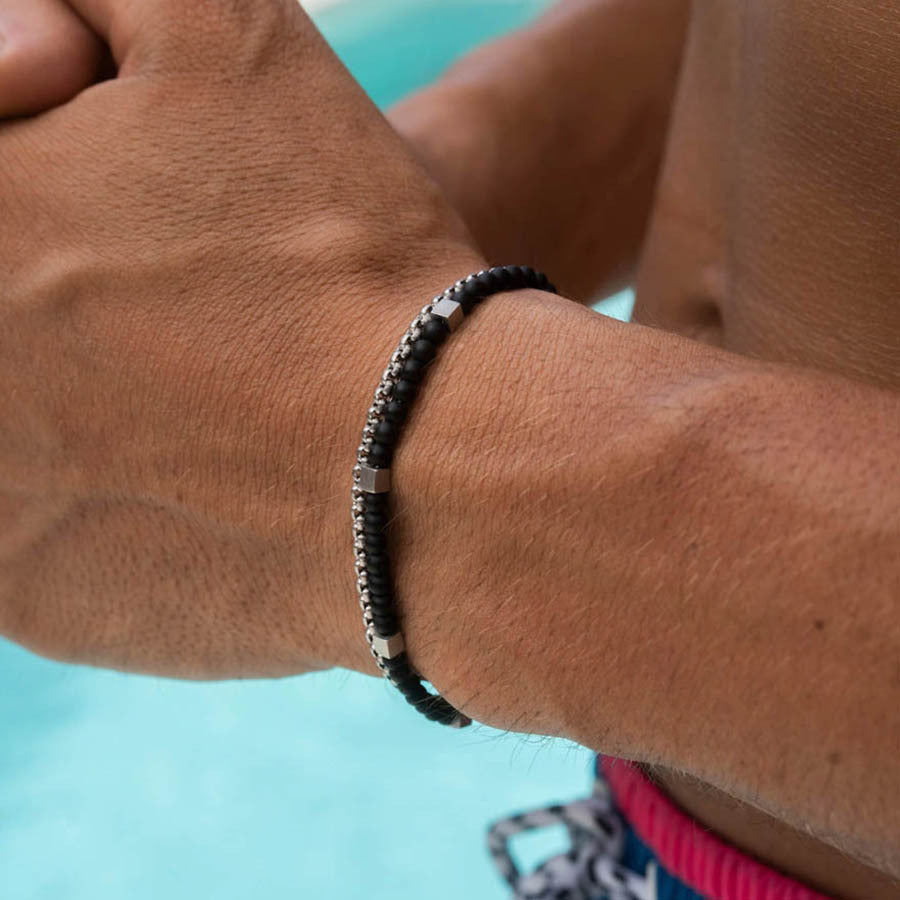 Bohemian Minimalist Round Turquoise and Hematite Beaded Chain Bracelet for Unisex