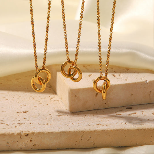 Minimalist Interlocking Circle Pendant Necklace for Women Titanium Steel Plated Gold Delicate Clavicle Chain