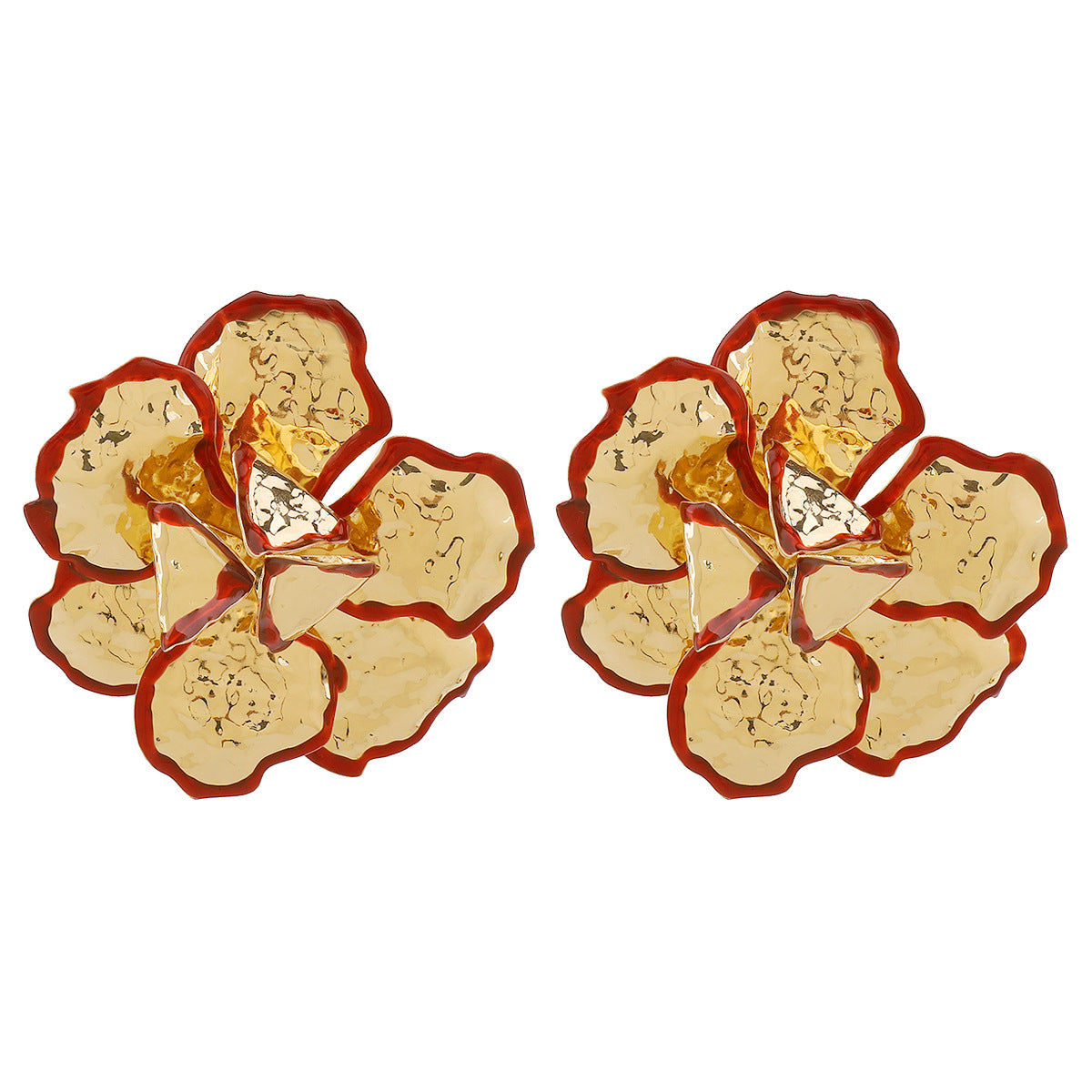 Elegant Floral Metal Stud Earrings with Enamel Finish for Women, Minimalist Luxury Style Fashion Accessory