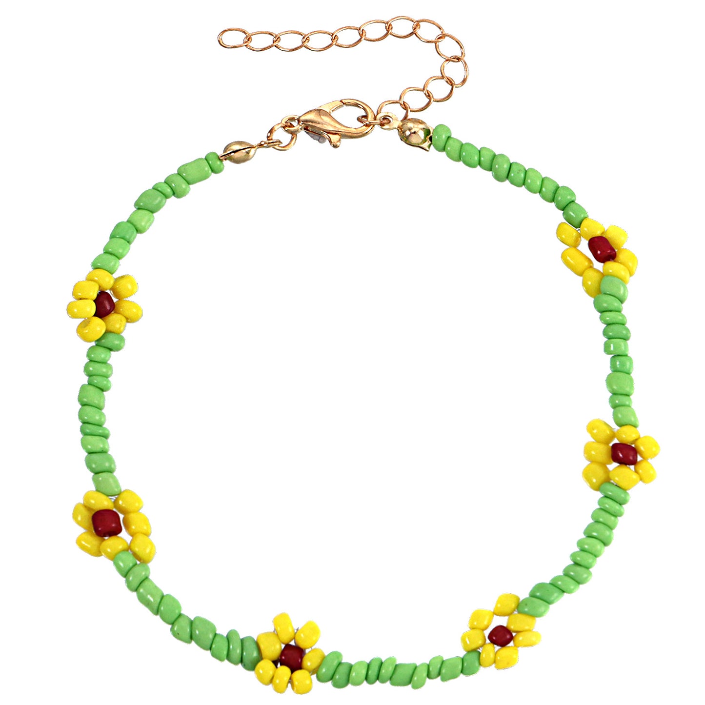 Floral Anklet for Women Handmade Beaded Colorful Flower Design Anklet Set for Beach Fashion