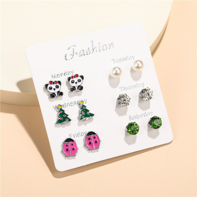 Cartoon Animal Stud Earrings Set for Kids Alloy Jewelry with Enamel Finish Rainbow Color Design