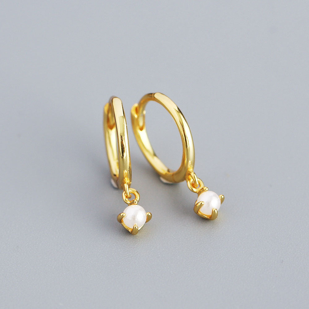 Minimalist Geometric S925 Sterling Silver Pearl Earrings with Fresh Sweet Design