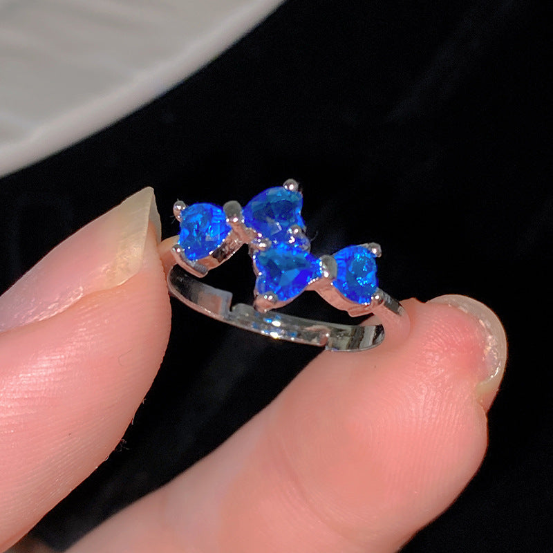 Minimalist Sweet Colorful Crown Flower Bow Teardrop Brass Ring with Cubic Zirconia Inlay for Women