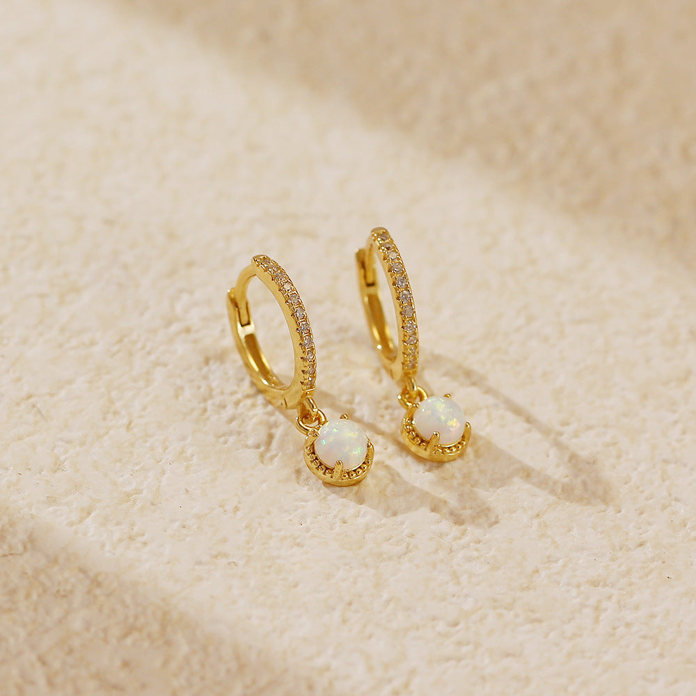 Luxury Elegant 925 Sterling Silver Plated Round Geometric Opal Hoop Earrings
