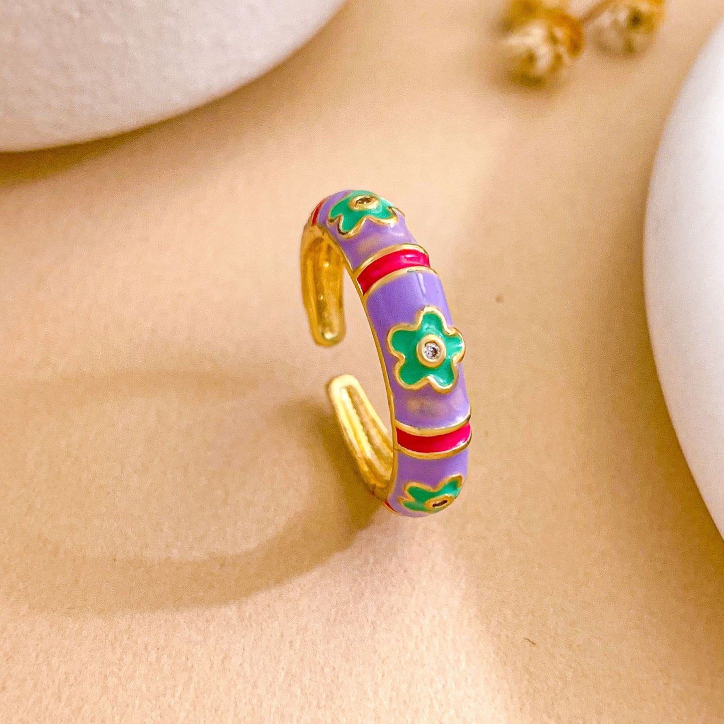 Vintage Sweet Floral Brass Gold Plated Drip Oil Ring for Women