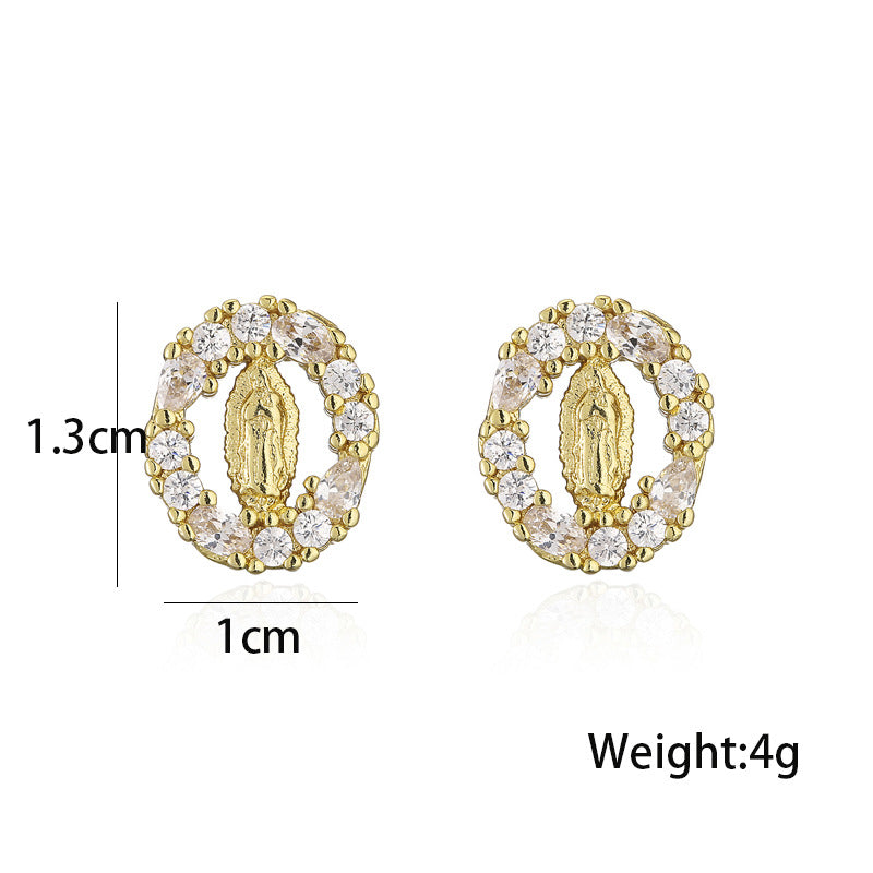 Orecchini esotici vintage geometrici in rame con finitura placcata oro e pendente a croce in zircone