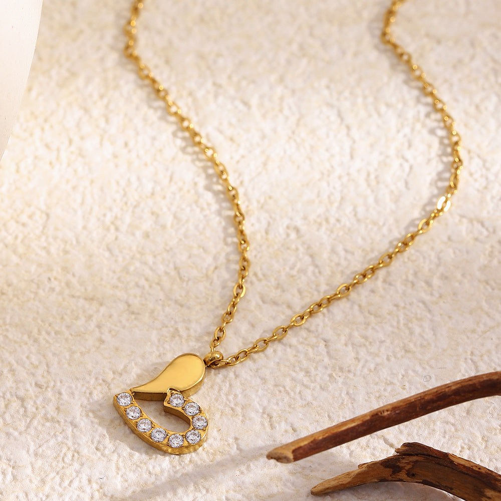 Minimalist Luxury 18K Gold Plated Stainless Steel Heart Pendant Necklace for Women