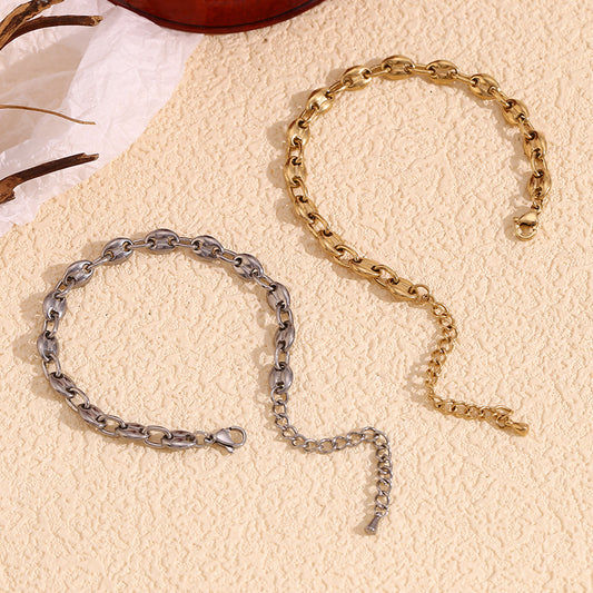 Fashionable Minimalist Geometric Stainless Steel Plated 14K Gold Coffee Bean Bracelet for Women