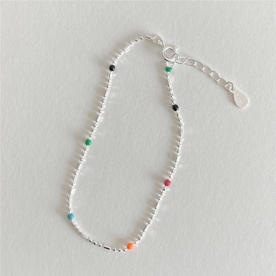 Minimalist Geometric Beaded Bracelet in 925 Sterling Silver with Polished Round Beads