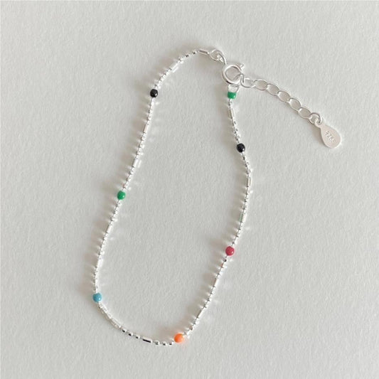 Bracciale Minimalista Geometrico con Perline in Argento Sterling 925 e Perle Rotonde Lucidate
