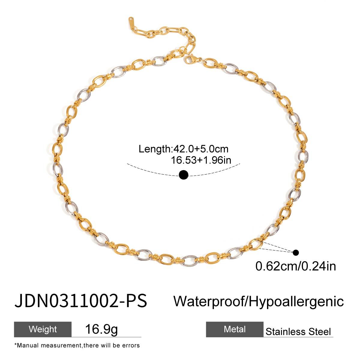 Elegant 18K Gold Plated Geometric Titanium Steel Necklace and Bracelet Set for Women