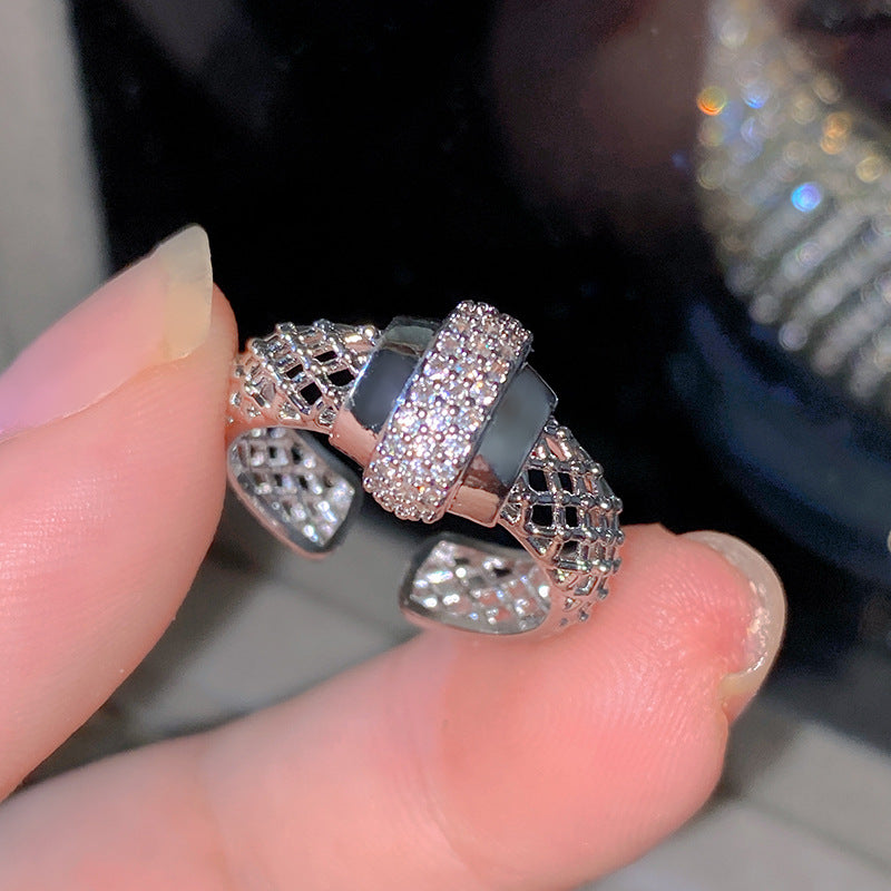 Sweet Elegant Heart Butterfly Brass Ring with Cubic Zirconia Handmade Adjustable