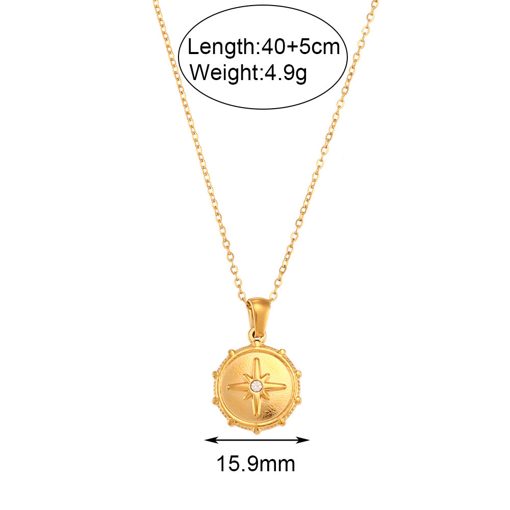 Minimalist Fashion Stainless Steel Octagram Round Nautical Compass Pendant Necklace for Women