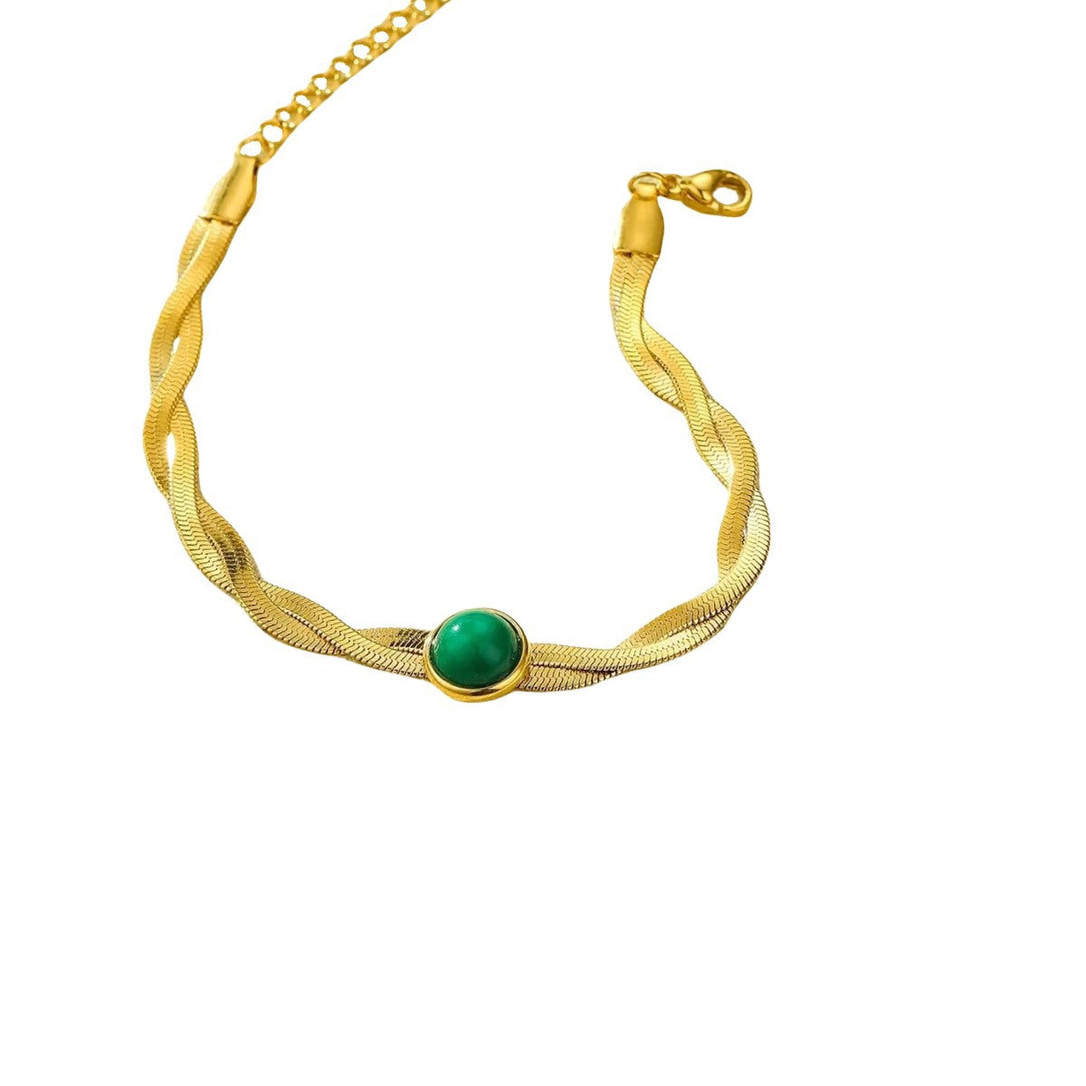 Fashionable OL Style Geometric Shape Stainless Steel Braided Snake Chain Bracelet with Turquoise Inlay and Titanium Steel Accents