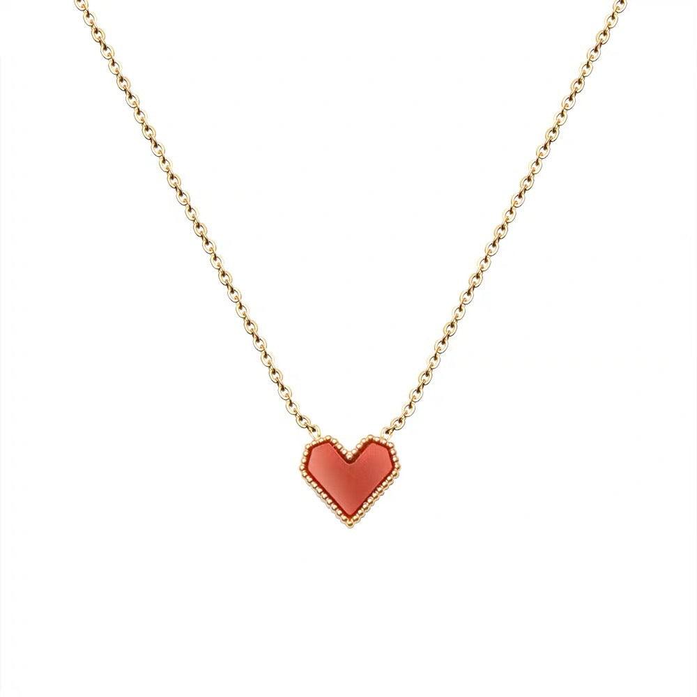 Minimalist Red Heart-Shaped Titanium Steel Necklace for Women with Cross Chain Design