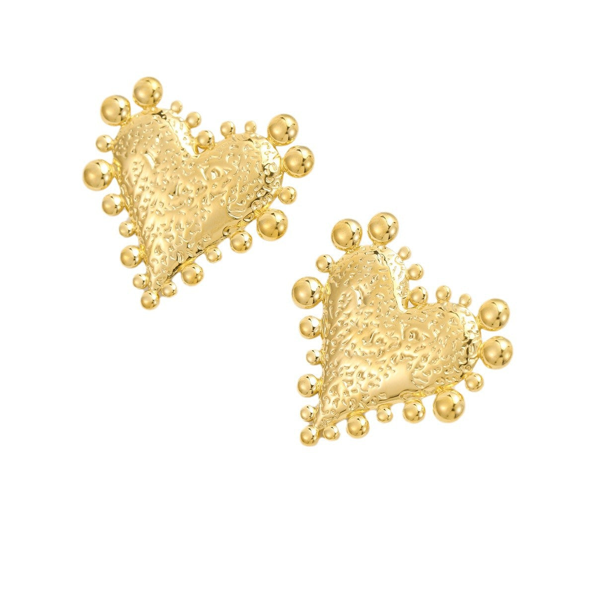 Pendientes de acero titanio con forma de corazón vintage, textura martillada y chapado en oro para mujer
