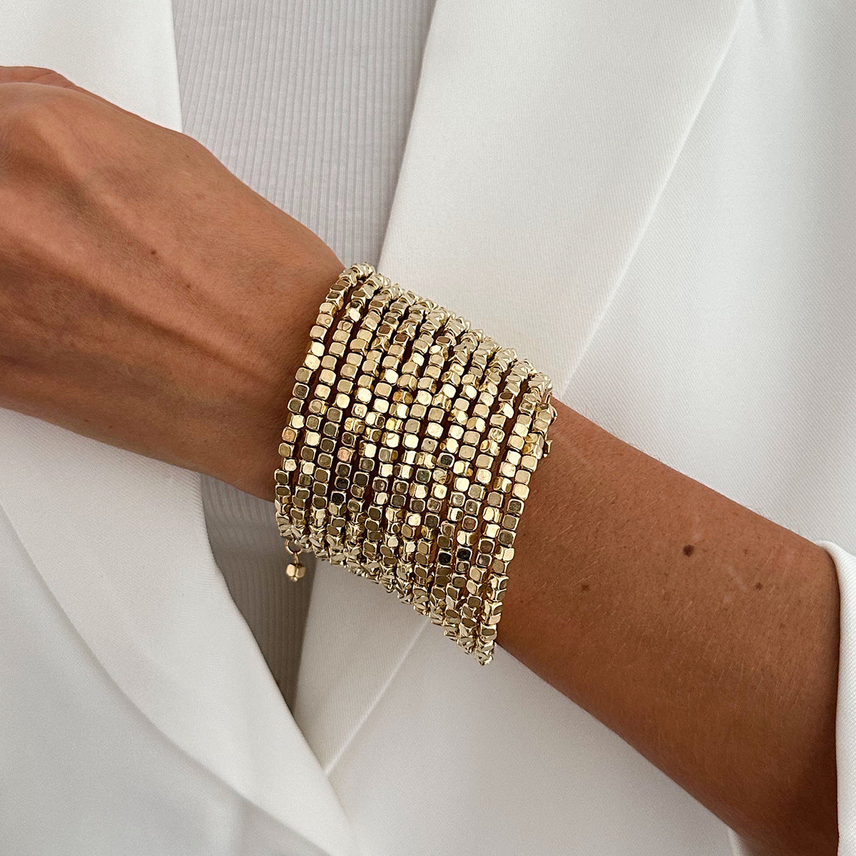 Luxury Gold Plated Brass Square Geometric Multi-layer Bracelet