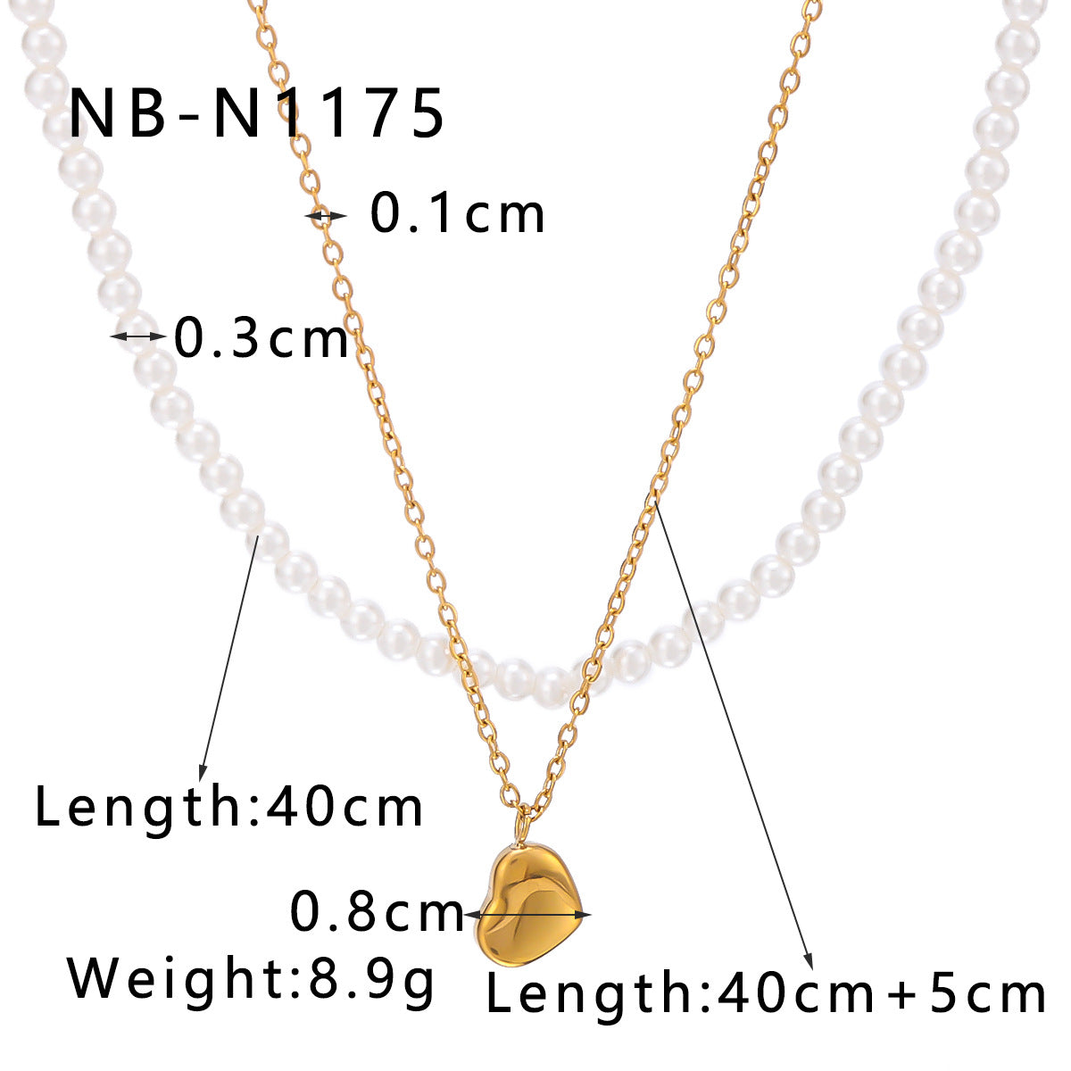 Collana vintage di lusso in acciaio inossidabile con pendente a cuore, placcatura in oro e intarsio in madreperla bianca per donna