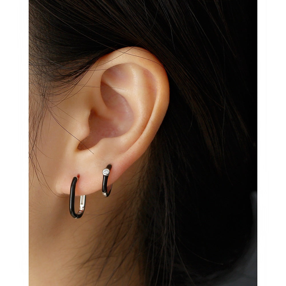 Minimalist Geometric Enamel Earrings for Women in Sterling Silver 925