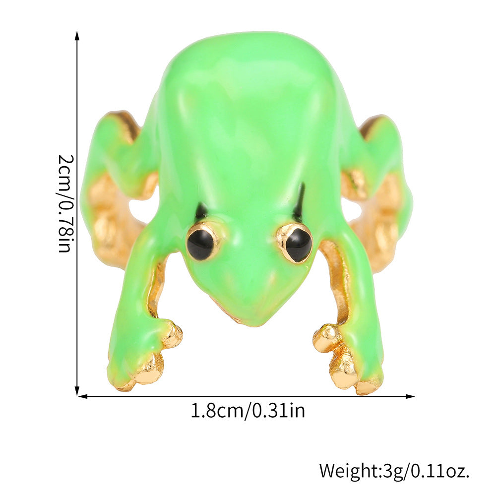Sweet Geometric Green Drip Oil Frog Ring Adjustable Alloy Ring for Women