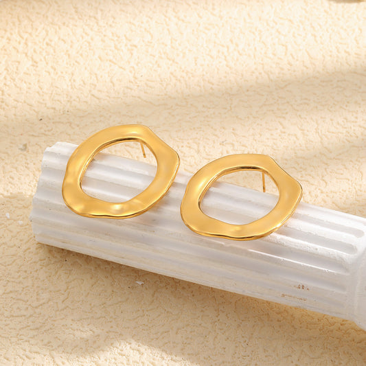Minimalist 18K Gold Plated Stainless Steel Hammered Round Geometric Earrings for Women