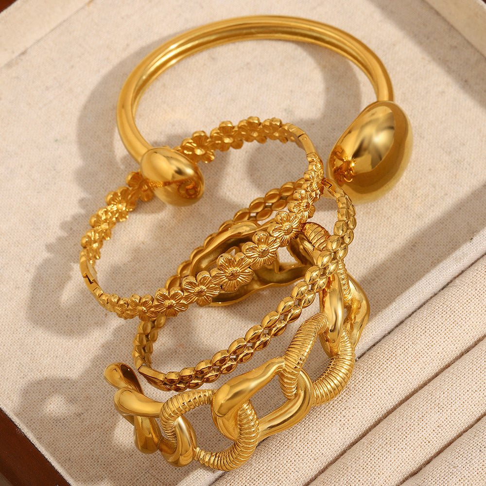 Bracciale a Fiore da Donna in Acciaio Inossidabile Placcato Oro 18K a Goccia Minimalista con Catena a Maglie Audaci