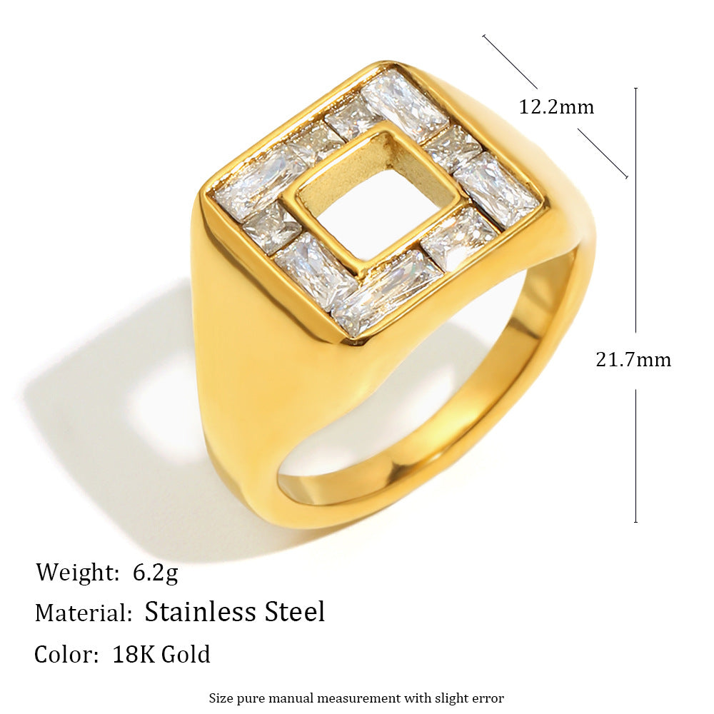 Anillo Geométrico de Acero Inoxidable con Chapado en Oro de 18K para Mujer, Joyería Diaria Versátil y a la Moda