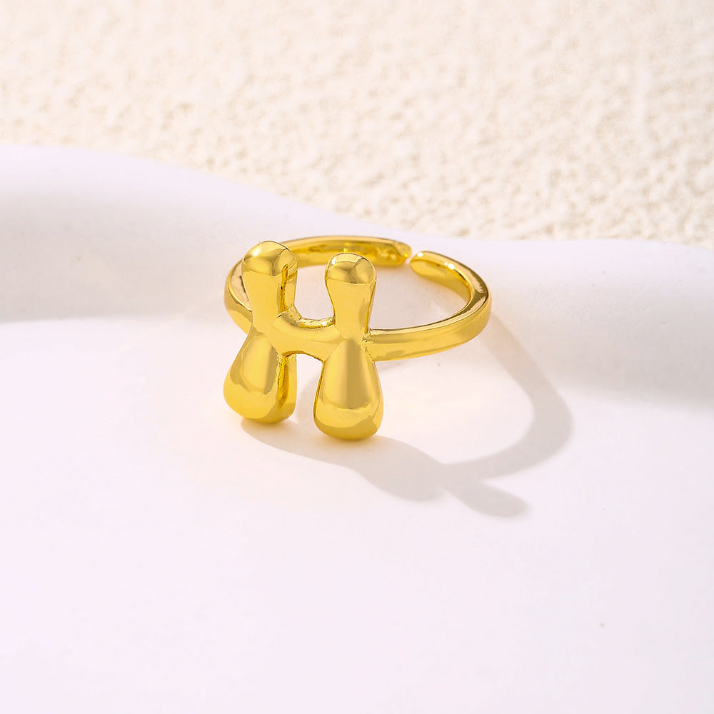 Anello da donna minimalista a forma di lettera in rame placcato oro Anello regolabile aperto Gioielli di lusso fatti a mano