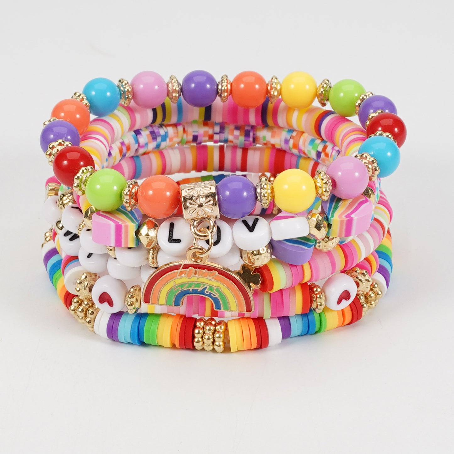 Bohemian Vintage Heart Shape Glass Pendant Multi-layer Bracelet for Women