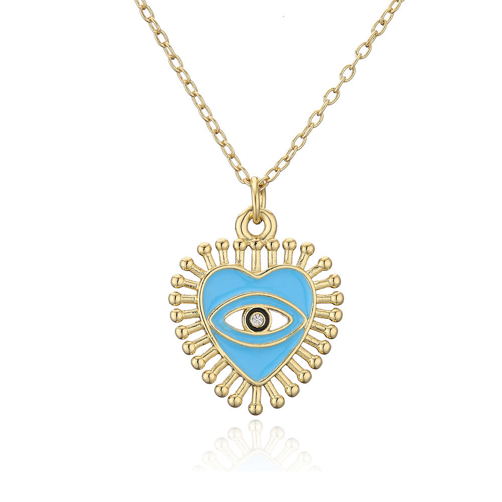 Drip Oil Heart Geometric Cubic Zirconia Inlay Brass Pendant Necklace with Cable Chain
