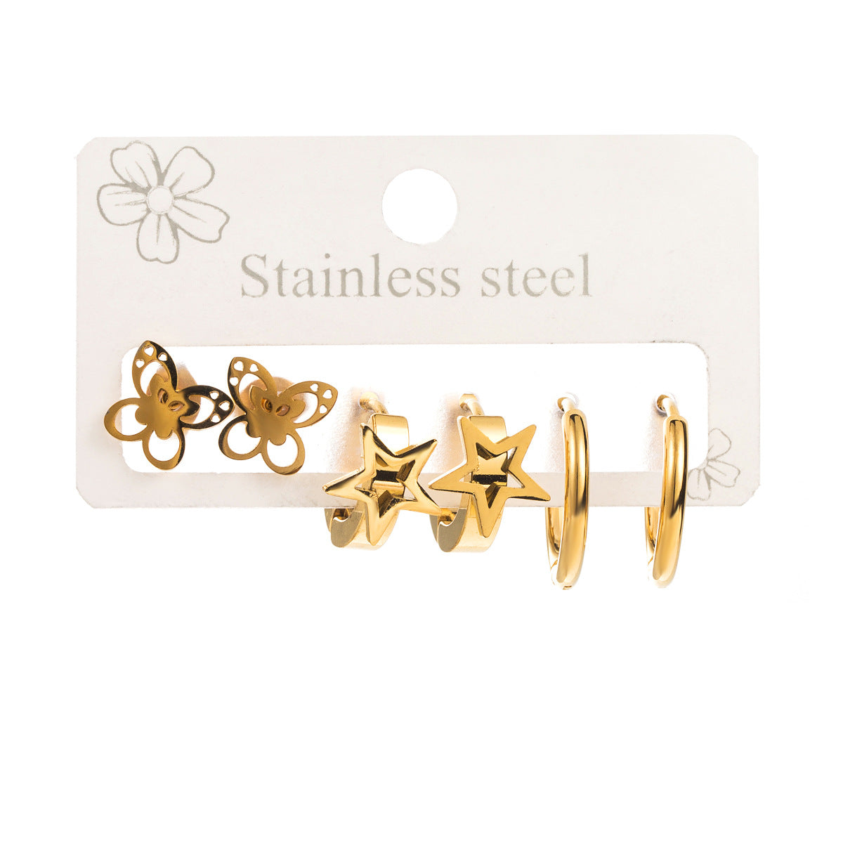 Orecchini a Cerchio da Donna in Acciaio Inossidabile Placcato Oro 18K, con Motivo Geometrico, Luna e Stella, Stile Dolce e Cool