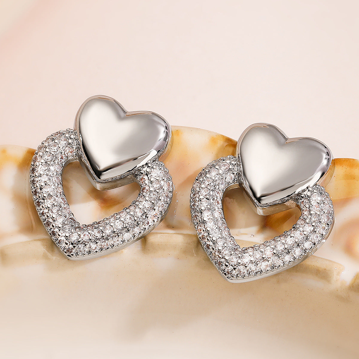 Vintage Style Heart-Shaped Copper Earrings with 18K Gold Plating and Micro-Pavé Zirconia for Women