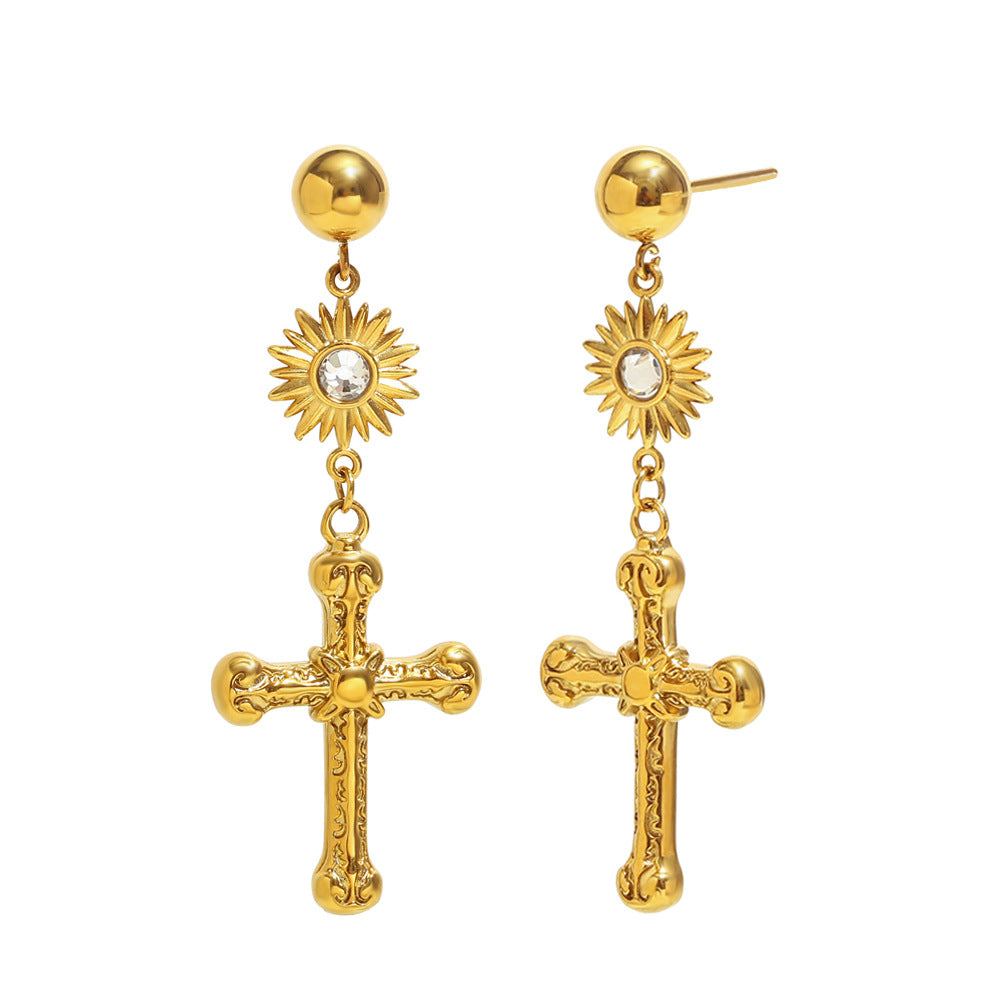 Orecchini a perno a croce alla moda da donna in acciaio inossidabile con placcatura in oro 18 carati dal design geometrico