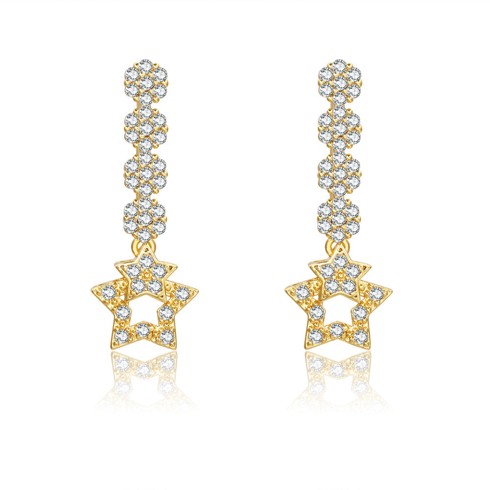 Vintage Gold Plated Brass Teardrop Floral Earrings with Cubic Zirconia