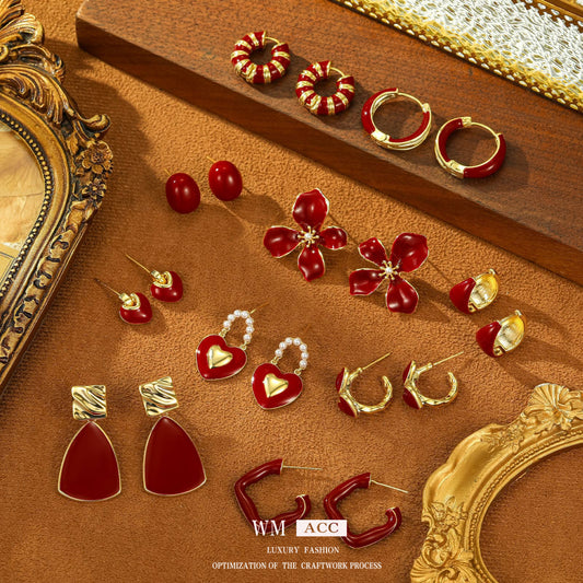 Elegant Geometric Earrings for Women with Enamel Finish in Copper and Stainless Steel Studs