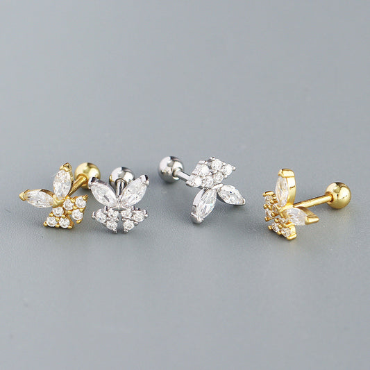 Pendientes de Plata de Ley 925 en Forma de Mariposa Dulce y Atrevida con Incrustaciones de Diamantes de Imitación para Mujer