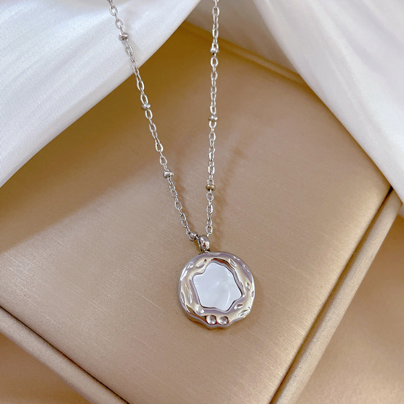 Minimalist Irregular Shell-Shaped Titanium Steel Necklace with Gold Plating for Women