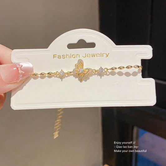 Vintage Minimalist Luxury 18K Gold Plated Cubic Zirconia Inlay Butterfly Bracelet for Women