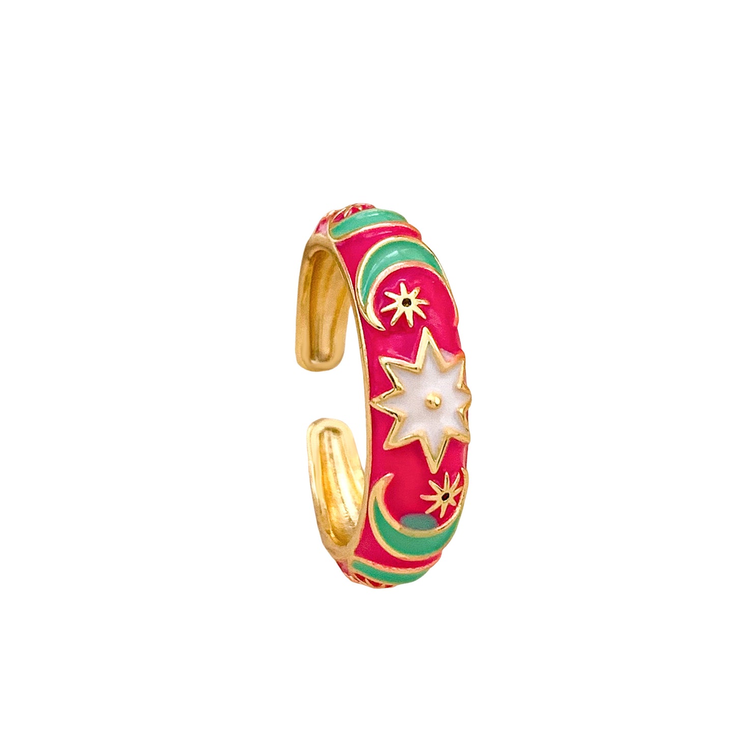 Sweet Alloy Gold Plated Drip Oil Round Oval Ring with Polka Dot Evil Eye Design for Women