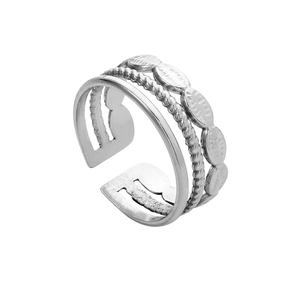 Anello da donna regolabile geometrico minimalista in acciaio inossidabile con design cavo e finitura placcata